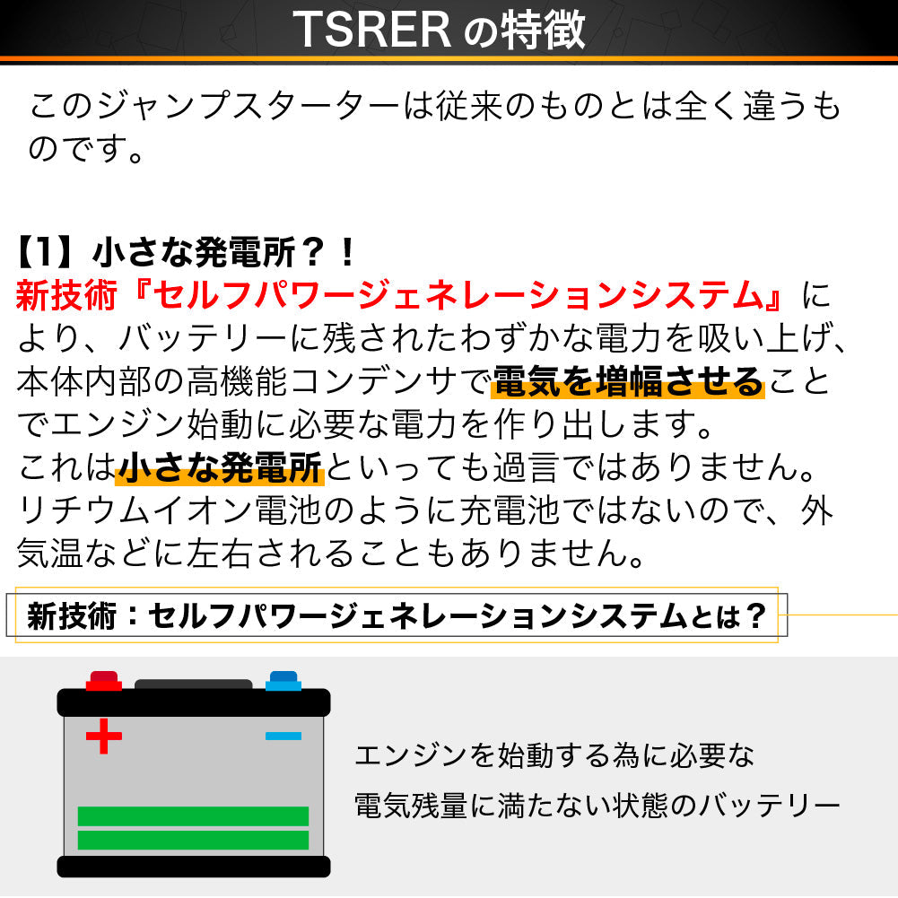 TSRER-60 テスレル ジャンプスターター 新技術セルフパワージェネレーション採用 12V車用